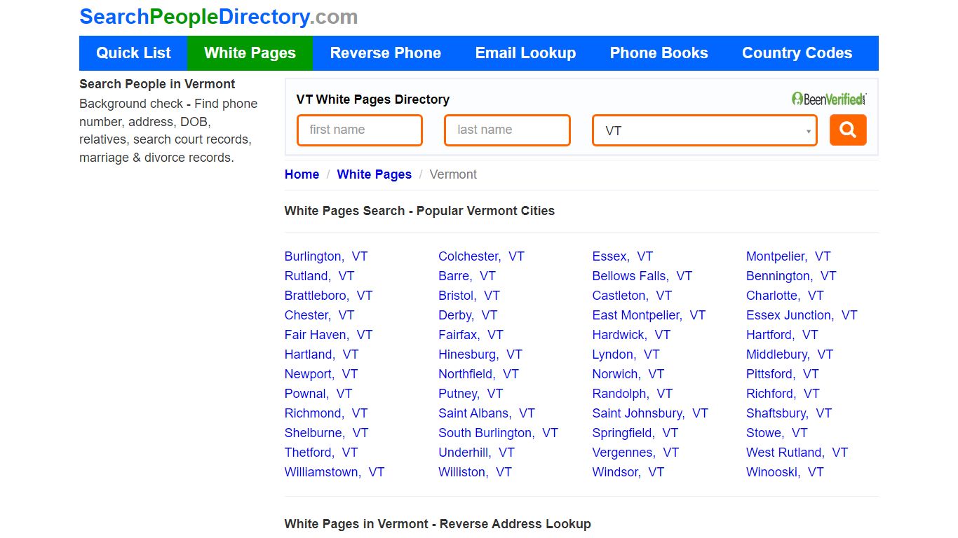 White Pages in Vermont, Find a Person, Local Directory